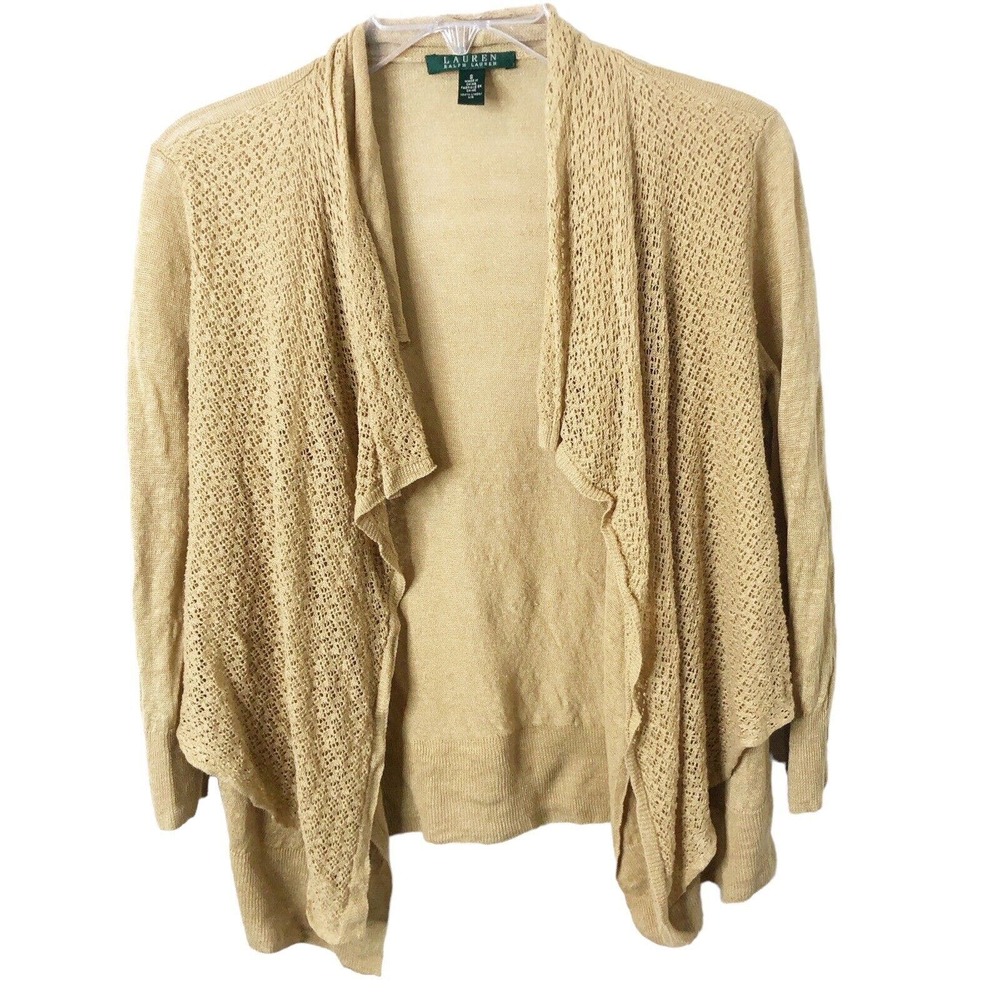 Lauren Ralph Lauren Women's Open Front 100% Linen Double Layer Cardigan Small